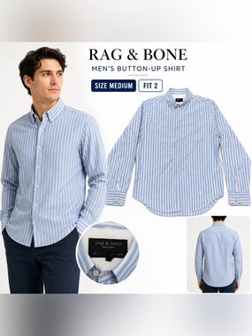 Rag & Bone Fit 2 Blue White Striped Button-Up Shirt Men’s Medium